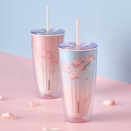Ly Nhựa 2 Lớp LocknLock Kèm Ống Hút Cherry Blossom Double Wall Cold Cup 750nl - 2 Màu (Hồng, Trắng) - HAP522PIK, HAP522WHT